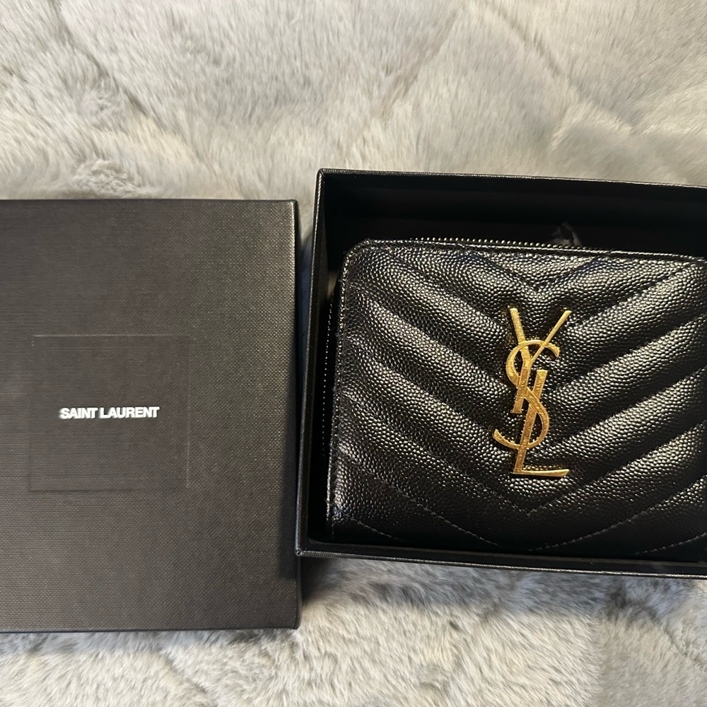Saint Laurent Textured Black Wallet with Gold Logo